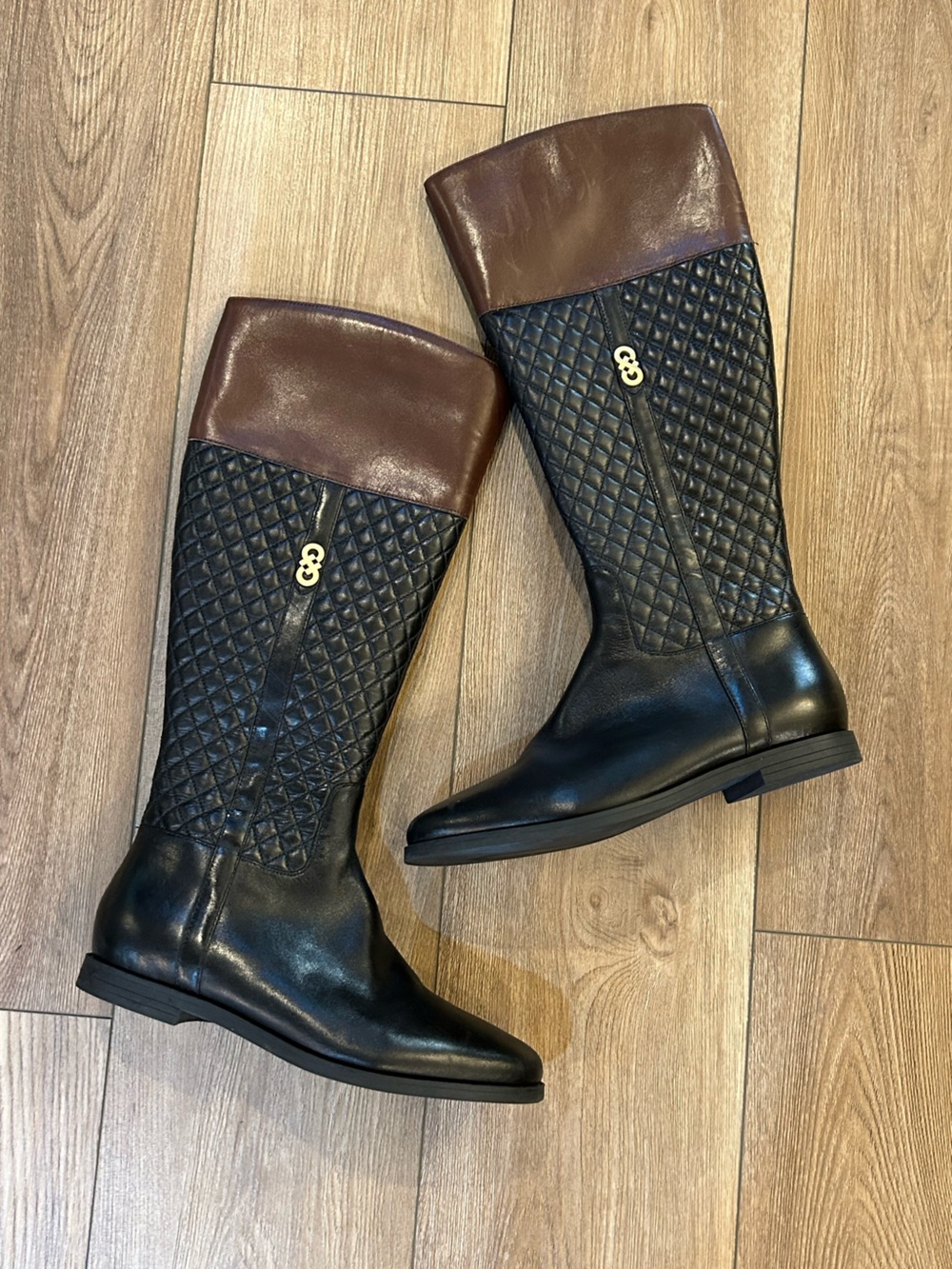 Cole Haan W02401 Quilted Knee High Boots 7B Black Brown